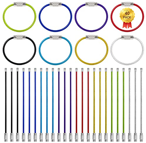 40Pz Catenella Portachiavi, Portachiavi a Ingranaggi Portachiavi Metallico con Bloccaggio a Fune Multicolore Anello Chiave di 7 Colore Lunghezza: 15 cm, Diametro del filo: 1.5 mm