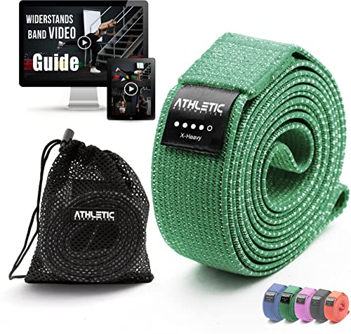 ATHLETIC AESTHETICS Premium Resistance Bands/Widerstandsbänder mit Stoff [ Als Fitnessband und Fitnessbänder Set + Tasche und Videokurs] Fitness Band z.B. als Klimmzughilfe für Damen & Herren