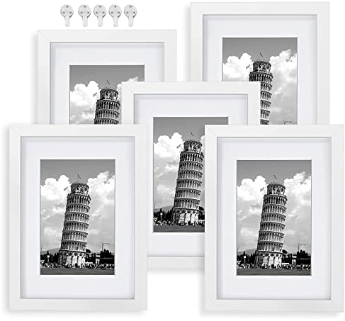 Beydodo Bilderrahmen 15x20CM 5er Set, Fotorahmen Collage für 13x18CM Fotos und Bilder, Modern Bilderrahmen Weiß aus PVC mit Sicherheitsglas