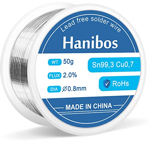 Hanibos Fil à souder 50 g 0,8 mm Sn99.3 Cu0,7 avec noyau en colophane pour la fabrication de composants électroniques