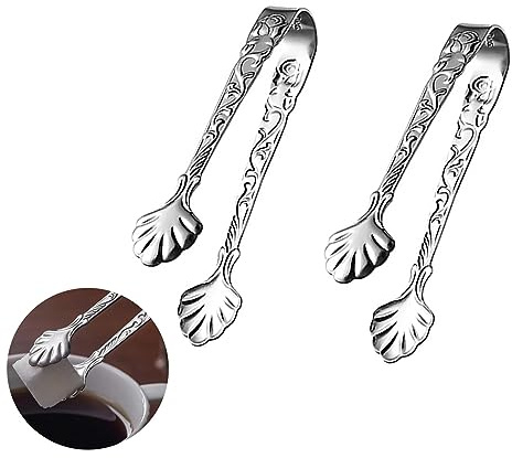 Xzhixiao 2pcs Stainless Steel Rose Design U-shaped Tongs, Mini Sugar Cube Ice Tongs for Tea Party Coffee Bar (Silver)