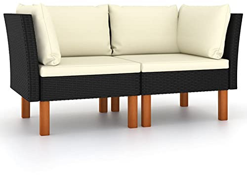 ZEYUAN Ecksofas 2 STK. Poly Rattan und Eukalyptus Massivholz, Lounge Sofa Outdoor, Garten Loungemöbel, Gartensofa, Gartenlounge - 315767