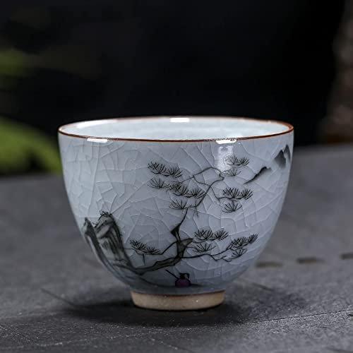 Juego de tazas de té con infusor de 3.4 fl oz Ru Kiln Taza de té de cerámica con patrón de flores, taza de té de viaje, tazón de té hecho a mano, taza individual Pu'er, juegos de té modernos (color: D
