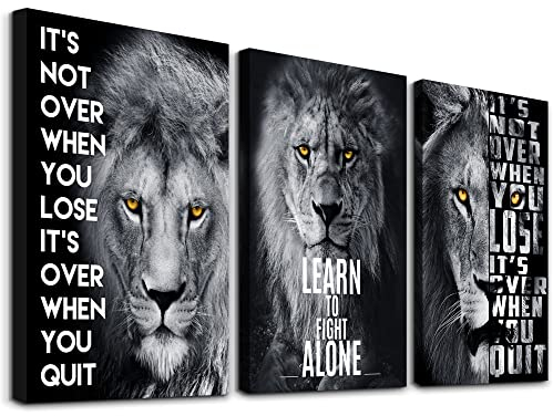 MHARTK66 Quadri Pittura Murale Motivazionale Leone Bianco e Nero, Moderne Ufficio Studio Stampa Artistica Decorazioni Soggiorno Camera da Letto Bagno Sala da Pranzo Cucina