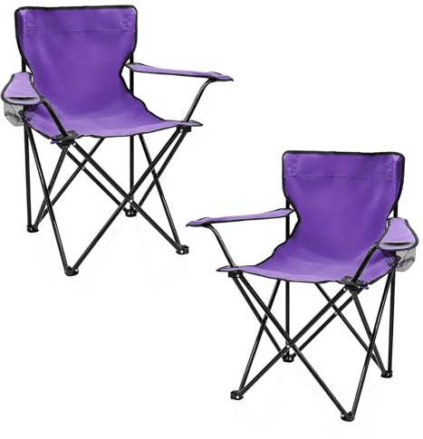 Sedia pieghevole da campeggio con portabevande Set da 2 – Lilla – Sedia da campeggio pieghevole con borsa per il trasporto – Sedia pieghevole per festival, tempo libero, giardino, pesca, portata fino