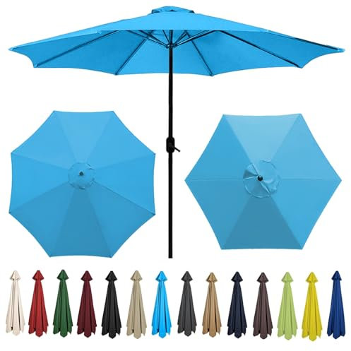 Sonnenschirm Bespannung 200cm 270cm 300cm Sonnenschirm Ersatzbezug Für 6/8-Rippen Ampelschirm UV-Schutz Abdeckung Gartenschirm Stoff Ersetzen Ersatz Bezug(Color:Lake blue,Size:8 ribs-2.7m(8.8ft))