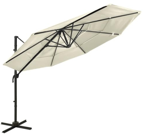 HETFTJN Ombrellone a 4 Livelli con Palo, Ombrellone Piccolo Ombrellone Mare Ombrelloni Da Sole Ombrelloni Da Giardino Adatto per Bar Esterno Balcone Spiaggia in Alluminio Sabbia 3x3 m