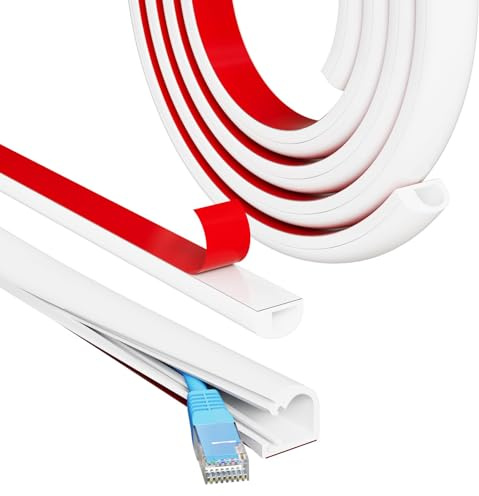 2M White Self-Adhesive Mini Cable Trunking for Electric Cables Kit | Wire Channel Cover for Walls, Neat Cable Management for 1 Cord TV & Computer Wires in Home & Office, No Tools Needed