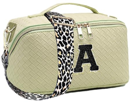 Kosmetiktasche mit Chenille-Buchstaben, großes Fassungsvermögen, Make-up-Tasche, Kosmetiktasche – gewebte klassifizierte Aufbewahrung, Kulturbeutel für Damen, Mutter, Brautjungfer, grün, Refer to