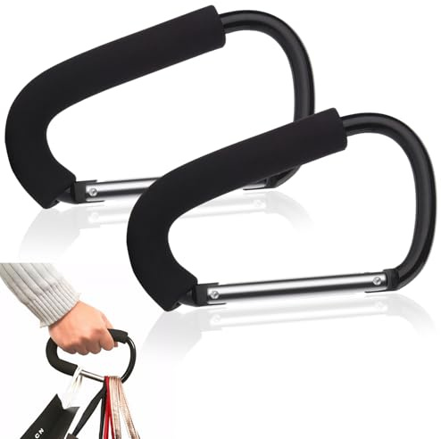 Demarsen 2 Stück Kinderwagen Karabiner,Schwarz Mummy Clip Groß,Aluminiumkarabiner Carabiner Groß für Kinderwagen Einkaufstaschen Aufbewahrungstaschen Regenschirme Handtaschen