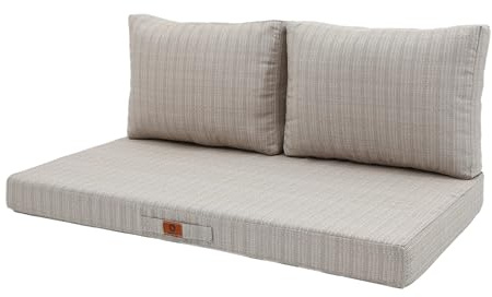 Déco Arts - Coussin Banquette Canapé Salon Jardin Premium 270g 100×50 Beige Noir - Lot 3 (1 Assise + 2 Dossiers) Déhoussable - Coussin Extérieur Imperméable Anti-UV