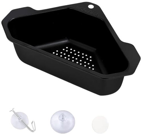 Edelstahl Spüle Abfluss Regal, Dreieckige Spüle Sieb Korb, Spülbecken Organizer, Ohne Bohren Dreieckige Spüle Sieb Korb mit Saugnapf, für Filter-Lebensmittelabfall Und Waschen Obst Oder Gemüse