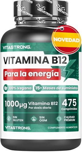 Vitamina B12 1000mcg Vegana, 475 Compresse, 1 al Giorno (Scorta 15+ Mesi) B12 Vitamina per Energia, Stanchezza e Sistema Immunitario, Vit B12 di Alta Qualità, Vitamina B 12 Cianocobalamina Senza OGM