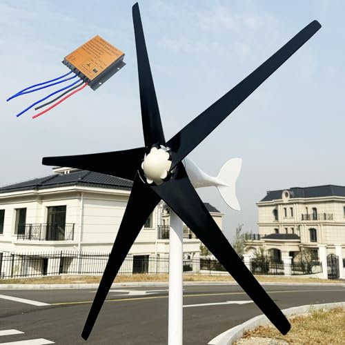 ZHOZHUT Aerogenerador 800W 1000W 1200W Generador De Turbina Eólica 12V 24V 48V Generador De Viento Horizontal con 5 Aspas Negras Y Controlador MPPT, Carcasa De Aleación De Aluminio,1000w,24V