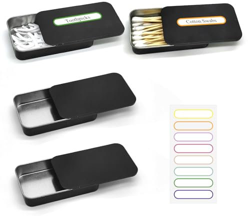SwirlColor Wattestäbchen Behälter für Reisen, 4 Stück Tragbare Kleine Wattestäbchen Spender Metallbox-Behälter mit Schiebedeckel, Zahnstocher Behälte Wattepads Aufbewahrung Haargummi Aufbewahrung (4)