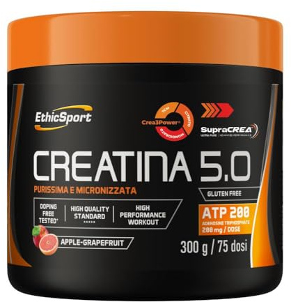EthicSport CREATINA 5.0 – Creatina evoluta a base di SupraCREA®, con Crea3Power e ATP 200mg – Incrementa le prestazioni fisiche in attività brevi e intense** – doping free tested – 300g