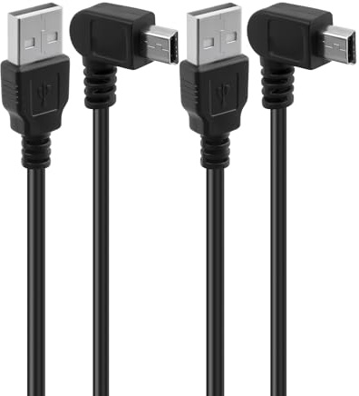 10FT Extra Long Mini USB Cable 2pcs – 3.5M 90 Degree Left Angle Heavy Duty Sync & Charge Cord for Dash Cams, GPS, GoPro, Navigator DVR Digital Cameras & More
