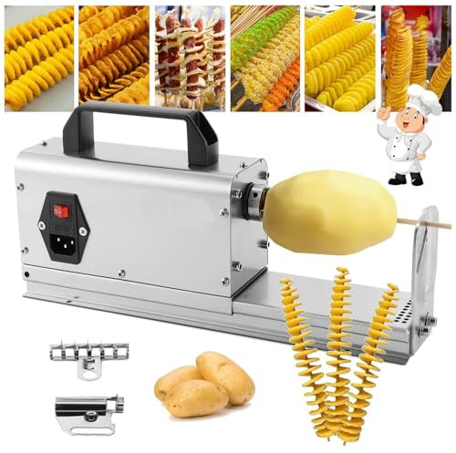 Macchina a spirale per patatine fritte, affettatrice elettrica Tornado, 3 in 1 usi multipli, testa del coltello affilata in acciaio inossidabile, maniglia portatile, design fisso dell'albero di spinta