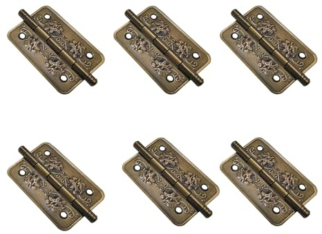 Yuelulala 6PCS Decorative Hinge,Antique Bronze Mini Hinge,Vintage Hinges,Antique Brass Double Doors Hinges for Home Furniture Wine cabinets, Wooden Doors, bookcases (A153-6)