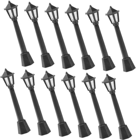 Miniature Street Lamp Decor 12 Pezzi Plastico Nero per Dollhouse | Micro Street Light, Fine Workmanship, Mini House e Miniature Landscape, Decorativo per Ambienti in Scala