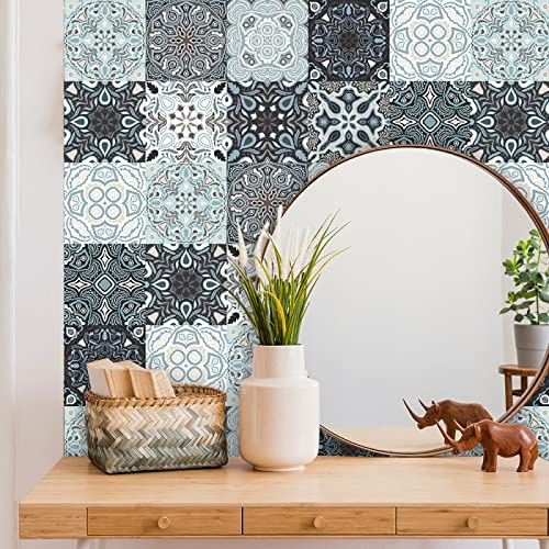 Kitchen Tile Stickers 10cm x 10cm Duck Egg Blue Stick on Tiles Tile Stickers for Bathroom Stick on Wall Tiles Backsplash for Kitchen Stick on Tiles Self-Adhesive Vinyl Home Decoration （10 Pieces）