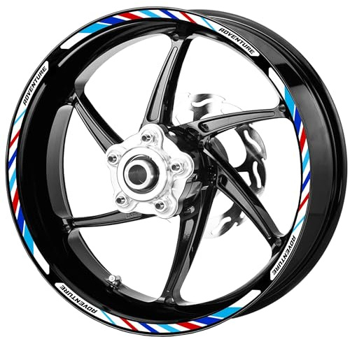 Decalart Kit 18 adesivi cerchi ruote Moto (4 adesivi per lato) Adventure Frecce Strisce Rombi stickers compatibili per ruote da 17 Pollici L260 (BM Chiaro Bianco)