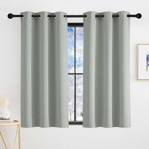 KGORGE Scheibengardinen Küche Modern Verdunklungsvorhänge Kurz | Salbeigrün,H100 x B90 cm,Bistrogardine 2er Set,Thermovorhang Hitzeschutz,Verdunkelung,Sonnenschutz,für Schafzimmer/Schrank