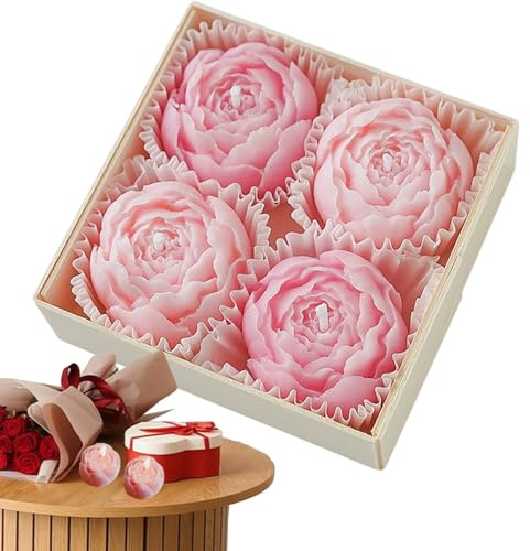 usefulbeauty Rosenkerze | 4 Stück Romantische Natürliche | Parfümierte Rosenkerzen Deko für Zuhause | Für Feiertage, Hochzeiten, Winter, Schlafzimmer, Wohnzimmer, Partys, als Geschenk für Frauen,