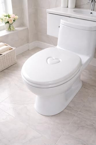 Wooden Toilet Seat with Unique Design 18 Inch MDF Wood Toilet Seat Replacement Bathroom WC Seat Easy to Clean Fixing Included. (Heart)