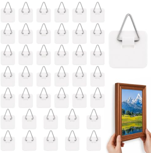 40 Stück Bildaufhänger Selbstklebend, Bilderhaken Selbstklebend zum Kleben | Klebehaken Bilder Aufhängen Ohne Bohren, Selbstklebende Haken für Leinwände, Fotos, Poster, Spiegel(Großes Quadrat)
