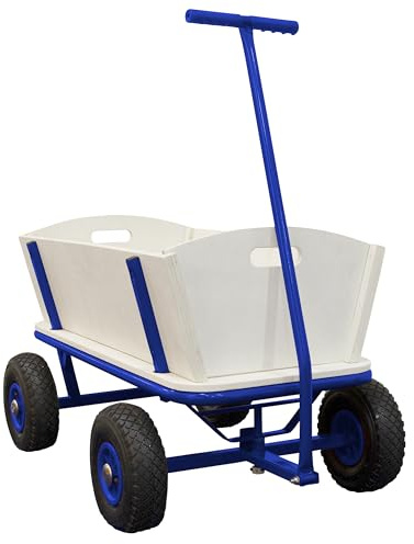 Sunny Billy Beach Wagon Bollerwagen in Blau | Handwagen aus Holz mit Luftreifen | Belastbar bis 100 kg | 94x61x97cm