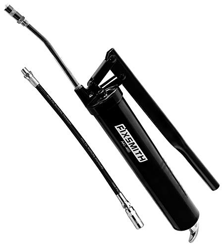 FIXSMITH Professional Lever Action Grease Gun- Heavy Duty Construction-10,000 PSI Max Pressure,Includes 12 Reinforced Flex Hose & 7 Rigid Extension,2-Way Loading-14 oz.Cartridge & Bulk Fill.
