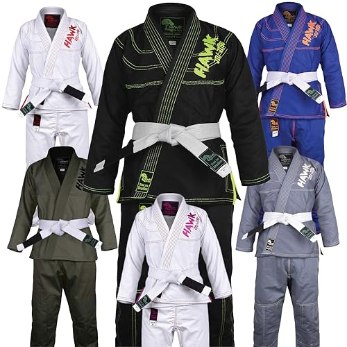 HAWK Jiu Jitsu Hawk barn Jiu Jitsu kostym unga barn BJJ Gi Kimonos pojkar och flickor JJB lätt uniform förkrympt pärlväv tyg svart K1