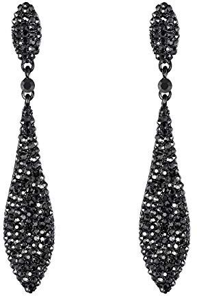 EVER FAITH Damen 2 Blatt glänzend voll Kristall Ohrringe für Damen Party | auffällig Österreichische Ohrstecker für Party Hochzeit glamouröser Look Schwarz