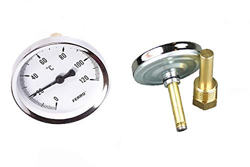 Rear Entry Thermometer - Alcofermbrew Termómetro bimetálico de Entrada Trasera, 0-120 °C para Barbacoa, alambique, Columna Fija, Calentador de Agua, ahumadero