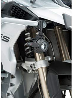 Puig 3489N Faros Auxiliares Beam para instalación en defensas de motocicleta y mejor visibilidad en condiciones adversas Negro