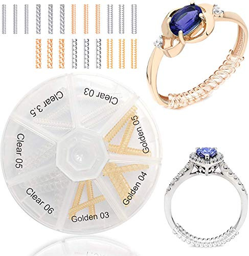 OntaRyon Reductores de Tamaño de Anillo, Para Hacer que el Anillo Sea Más Pequeño, Ajustador de Tamaño Invisible - Resizer Contra Deslizamientos, Dorado y Transparente, Para Oro, Plata, Oro Blanco
