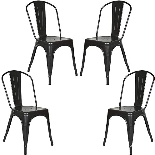 Flyelf 4er Set Barstuhl Bistrostuhl Metall-Industrie Design Esszimmerstuhl Bis 150kg Belastbar (Schwarz)