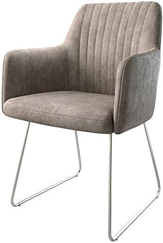 Polsterstuhl Greg-Flex Kufengestell Edelstahl Mikrofaser Taupe Vintage Taschenfederkern