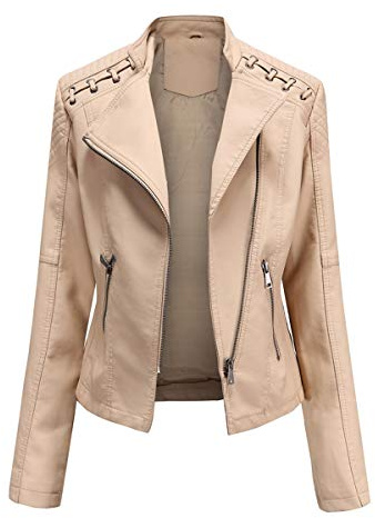 YYNUDA - Giacca da donna in ecopelle, elegante, con cerniera, da motociclista, classica, corta