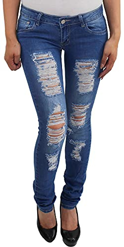 Sotala Damen Stretch Hüft Skinny Jeans Slim Fit Hose Röhrenjeans Mit Rissen zerrissen Blau