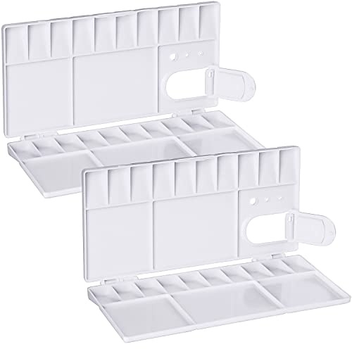 Prmape 2 Pcs Watercolour Mixing Palette - 25 Wells, 7.8 * 3.9-inch, Portable Folding Palette for Kids and Adults