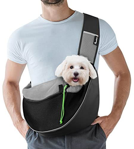Pawaboo Hundetragetasche, Hundetasche, Verstellbare Tragetasche Hund, Haustier Umhängetasche Transporttasche für Haustiere, Hunde Tragetaschen Tragetücher für Spaziergang Outdoor Reisen - S, Schwarz