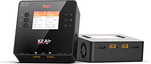 ISDT K2 Air Bluetooth Lipo Ladegerät,AC 200 W DC 500 W x 2 20 A Smart Balance Entlader/Ladegerät,Zweikanal-Schnellladegerät für Life/Lilon/LiPo/LiHv 1-6S,Pb 1-12S,NiMH/Cd 1-16S Akkus