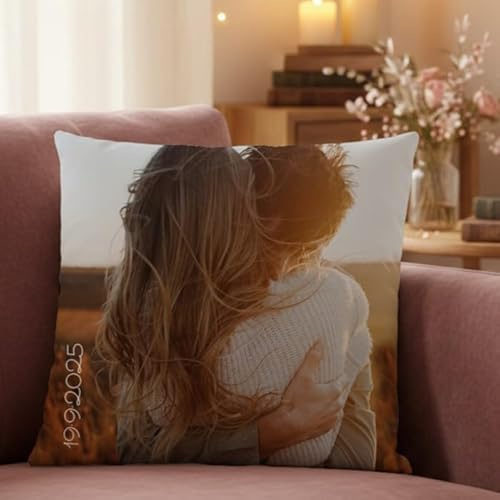 Wanapix |Coussin Personnalisé avec Foto et Texte | Rembourrage Inclus | Impression Totale des 2 Côtés | Pas de Marges | Taie Amovible et Lavable en Machine | Carré 45 cm