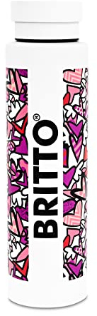 BRITTO Insulated Water Bottle - 25oz Leak Proof Stainless Steel Flask, Thermal Sports Cup, Food Grade Quality, BPA-Free, Vacuum Insulation for 24-Hour Cold & 12-Hour Hot - Alive White Design