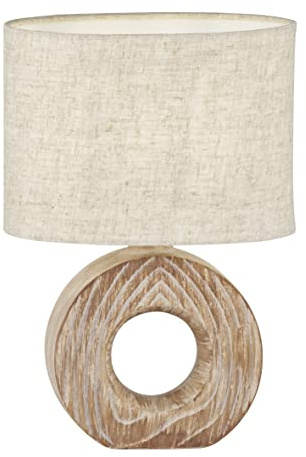 Fischer & Honsel|Tischleuchte, Hanke|holzfarben|Stoffschirm-leinen sand|L: 20,00 cm, B: 13,00 cm, H: 31,00 cm|mit Schnurschalter|1x E14 max. 25,0 Watt|50609, Sandfarben