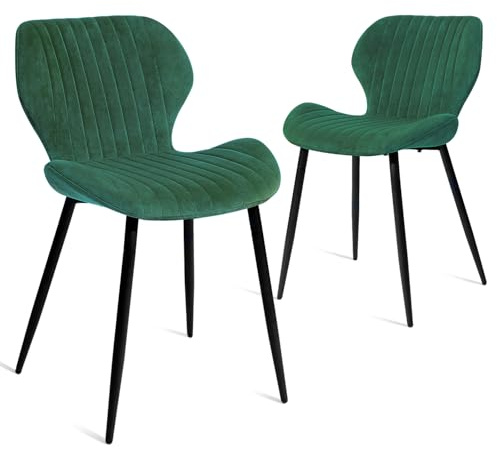 CangLong Pack de 2, Diseño Nórdico, Respaldo Ergonómico, Sillas Tapizadas en Terciopelo para Salón, Comedor o Dormitorio, Verde, Espuma, Metal, 2 Unidades