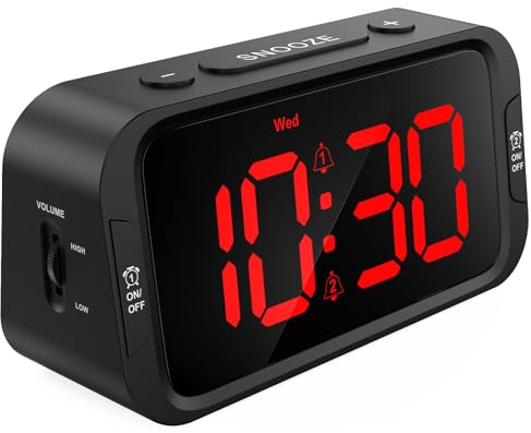 Odokee Digital Dual Alarm Clock for Bedroom, Easy to Set, 0-100% Dimmer, USB Charger, 5 Sounds Adjustable Volume, Weekday/Weekend Mode, Snooze, 12/24Hr, Battery Backup, Compact Clock for Bedside(Red)
