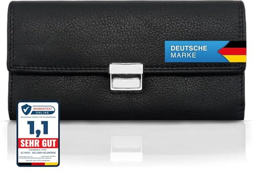 ELYARZI Hochwertige Kellner Geldbörse 100% Wasserbüffel Leder weich - RFID-Schutz - Profi Kellner Portemonnaie Schwarz, Taxi Geldbörse, Unisex Kellner Geldbeutel, Großes Münzfach.
